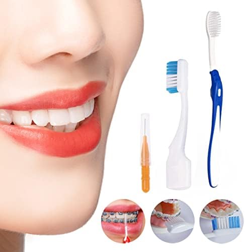 Braces Cleaning Kit for Teeth, Portable Orthodontic Toothbrush Kit Oral Care Dental Travel Kit - Interdental Brush Dental Wax Dental Floss Toothbrush Box (Orange) - Image 4