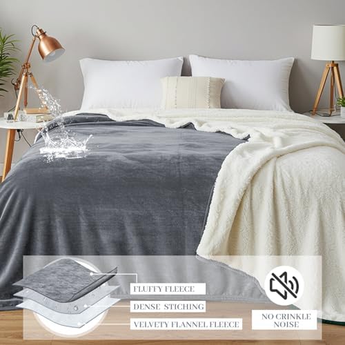 Tisancy Waterproof Gray Blanket for Dog Cat Puppy, 80'' x 60'' Double Side Leakproof Reversible Double Side Sherpa Flannel Fleece 3 Layer Lightweight Blanket, Absorb50oz(Gray/White), Machine Washable - Image 4