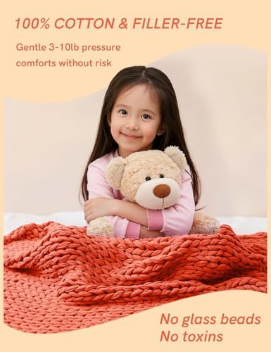 YnM Cooling Weighted Blanket, 100% Cotton Handmade Chunky Knitted Blanket, Weighted Lap, Breathable Heavy Blankets, Machine Washable Throw for Sleep or Home Decor (Orange, 50x60 Inch, 10lbs) - Image 3