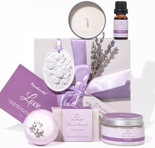 Lavender Spa Set for Women, Bath Set Self Care for Women, Nourishing 7 Piece Home Spa Set, Birthday Gift and a Gift For Mom by PEARLWORLD