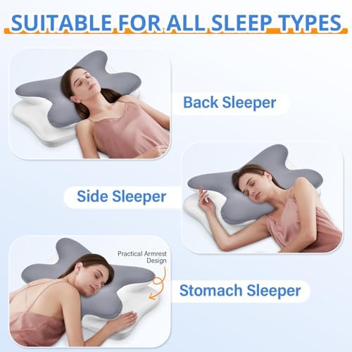 Cervical Neck Pillow, Ergonomic Memory Foam Pillows for Neck Pain Relief with Breathable Pillowcase, Adjustable Contour Neck Support Pillow for Side Back Stomach Sleepers, Gray - Image 4