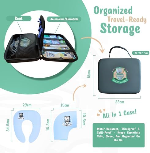 Travel Potty Seat: Portable w Carrying Case for Toddler Toilet Training, Foldable Non-Slip Silicone for kids public toilets, CLEAN ON THE GO (Blue) - Image 4