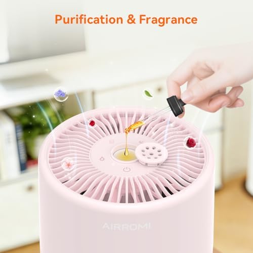 AIRROMI Pets Air Purifier for Home Allergies,Up to 660 ft². HEPA Deodorizing Activated Carbon Filter,With Fragrance Sponge for Better Sleep,Night Light,Pet Dander,Smoke,Odors,Air Cleaner A2002 Pink - Image 4