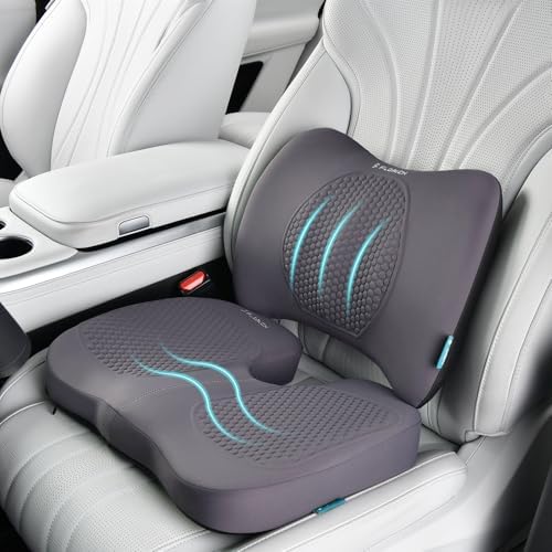 FLORICH Car Seat Cushion and Back Support for Office Chair Memory Foam Chair Cushions Pressure Relief Seat Pads with Gel Massage Point Lumbar Support (Light Grey) by FLORICH