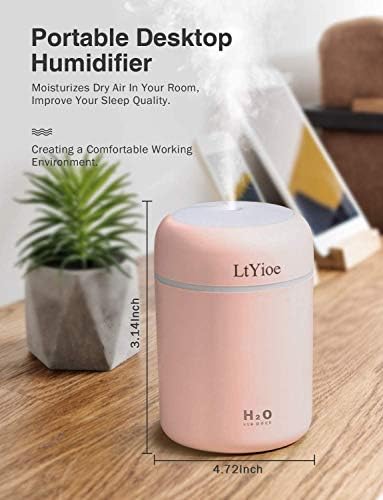 LtYioe Colorful Cool Mini Humidifier, USB Personal Desktop Humidifier for Car, Office Room, Bedroom,etc. Auto Shut-Off, 2 Mist Modes, Super Quiet. (Pink) - Image 2
