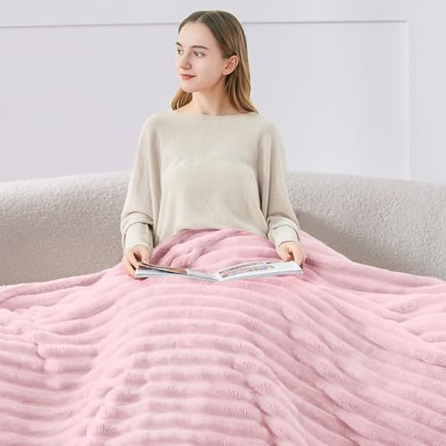 BEDELITE Ribbed Twin Blanket for Couch & Bed, Cherry Blossom, 60"x80" - Image 3