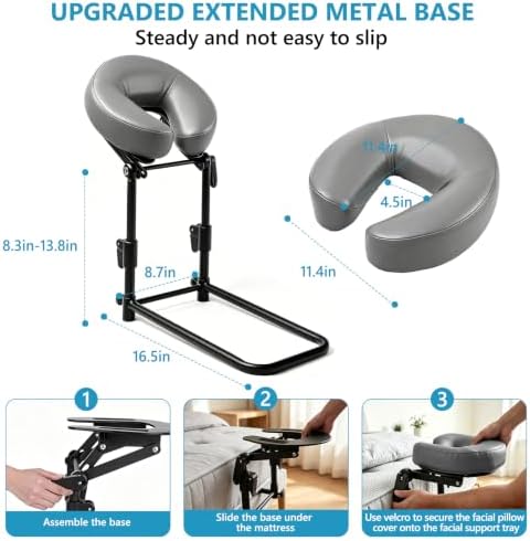 Massage Headrest for Bed, Massage Face Cradle at Home, Adjustable Bed Massage Head Holder for Sleeping Mattress, Face Down Pillow After Eye Surgery (Gray) - Image 7