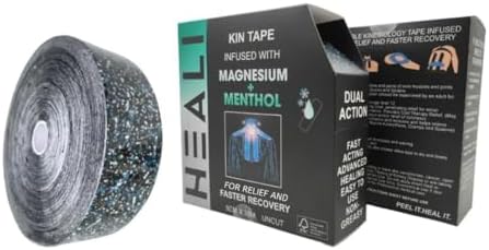 Heali Kinesiology Tape with Magnesium and Menthol, Bulk Roll, 115ft x 2in, Uncut K Tape, Knees, Back, Physical Therapy Sports Tape for Muscles and Joints Water Resistant, Blue Splatter by HEALIMEDICAL