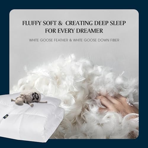 Serta Goose Feather Down Fiber Comforter Queen Size - 100% Cotton Cover Duvet Insert - Hotel Luxury Hypoallergenic Bedding Comforter Extra Warmth 90 x 90 Inch White - Image 3