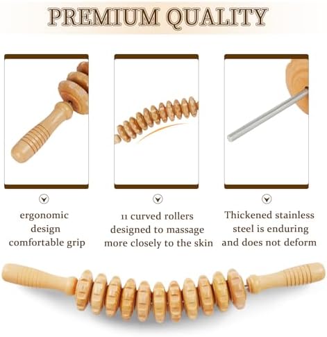 Liitrton Manual Wooden Massage Roller Stick for Muscle Relief, 11-Wheel - Image 6