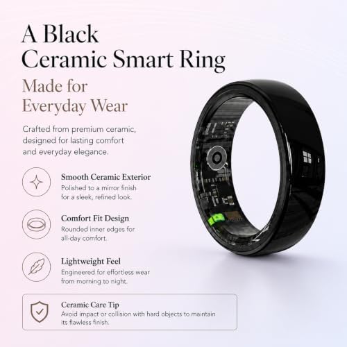 Black Ceramic Smart Ring for Men, Health & Sleep Tracker, Size 10 - Image 2