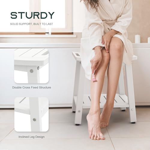 Waterproof HDPE Shower Bench for Inside Shower, Shower Stool, White - Image 4