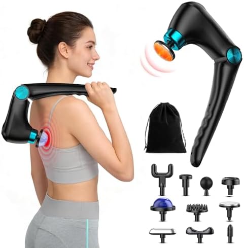 Foldable Heat Cold Massage Gun, 9 Speeds 10 Heads Cordless Handheld Percussion Massagers, Portable Electric Muscle Pain Relief Massager Gifts for Men Women Dad by Patpaw-InnovationQuality