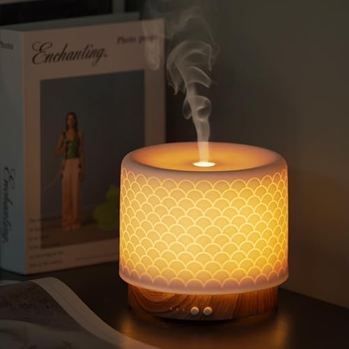 Essential Oil Diffuser - 280ml Ceramic Diffuser for Large Room & Commercial Use, 2.4MHz Aromatherapy Diffuser with Cool Mist Humidifier & Night Light, Ideal for Bedroom, Office, Yoga, Spa, Gifts by ONABOVIVA