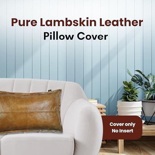 LL LEATHER LOVERS 100% Lambskin Leather Pillow Cover - Sofa Cushion Case - Decorative Throw Covers for Living Room & Bedroom, Gold Crunch Box Pack of 2-22X30 Inch - Image 2