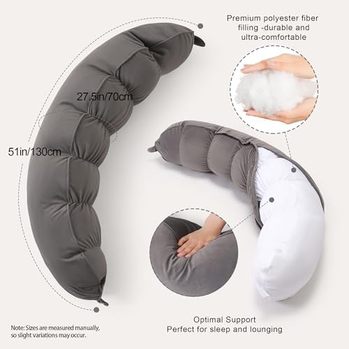 Peallow(Pat. Pend) – Long Round Body Pillow for Adults, Bolster Pillow for Sleeping, Soft and Supportive Pillow for Sleeping & Lumbar Support (Urban Grey, 39") - Image 3