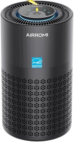 AIRROMI Air Purifier for Bedroom with HEPA 3-in-1 Filter, Pet Air Purifier for Home Cat Pee Smell, Covers Upto 990 Ft², Quiet 360°intake Air Cleaner for pet hair,allergies,Dust,Smoke A2001 Black by AIRROMI
