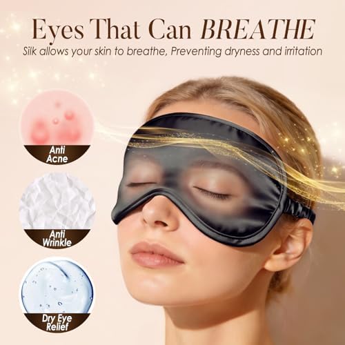 LULUSILK Mulberry Silk Sleep Eye Mask for Sleeping Women and Men, Black - Image 5