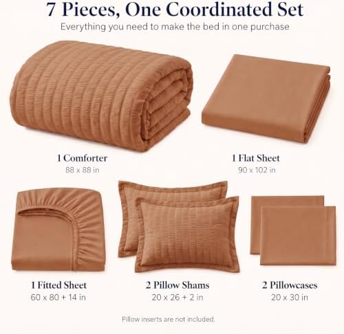 CozyLux Queen Comforter Set, 7 Pieces Pumpkin Seersucker Bed in a Bag - Image 2