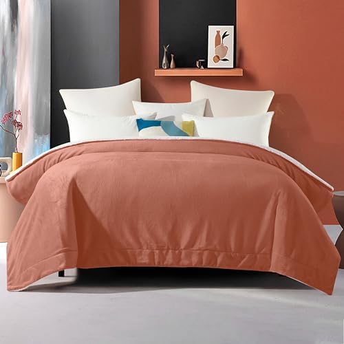 Elegant Comfort Ultra Soft Reversible Flannel Sherpa Blanket - Cozy Silky Fleece Throw for Couch, Bed - Plush Fuzzy Warm Winter Blanket for Gift, Twin XL, Coral - Image 4