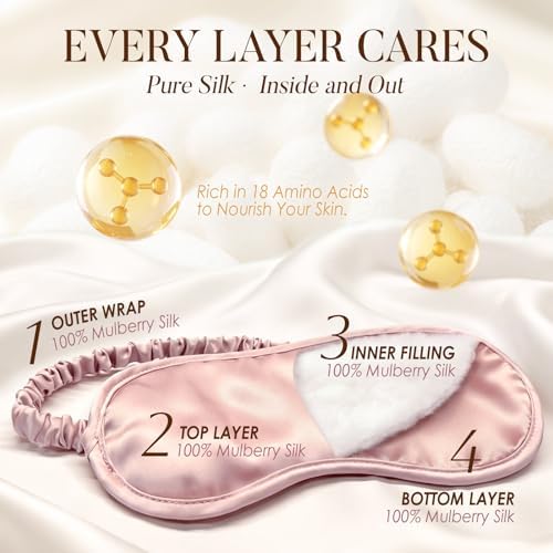 LULUSILK 100% Mulberry Silk Sleep Eye Mask for Sleeping Women and Men, Pink - Image 3
