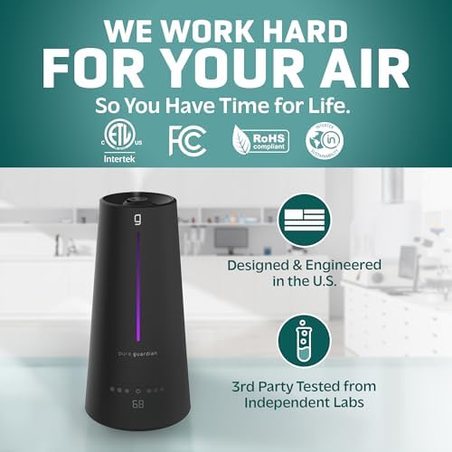 PureGuardian 1.5 Gal Ultrasonic Warm & Cool Mist Humidifier with UV-C Light, IntelliSense Humidistat, 90-Hr Runtime, for Large Rooms up to 540 Sq. Ft., Black, H5665B - Image 7
