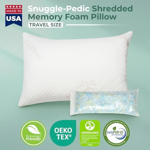 Snuggle-Pedic Travel Shredded Memory Foam Support Pillow - Compact Cooling Ergonomic Design for Side Sleepers, Pregnancy, Post-Surgery, Neck and Lumbar Support - Lightweight & Washable - USA Quality - Image 2