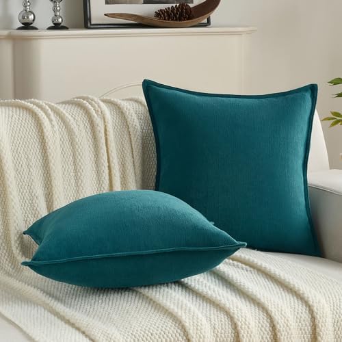 FUTEI Pack of 2 Chenille Throw Pillow Covers 26x26 Inch, Teal - Image 5