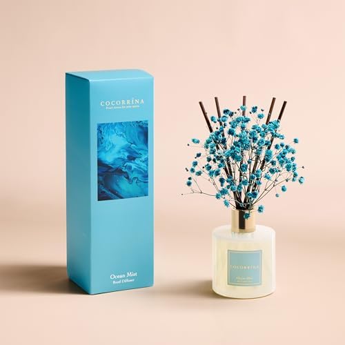 COCORRÍNA Reed Diffuser - Ocean Mist 6.7 Fl.oz Reed Diffuser Set with Sticks & Preserved Baby's Breath, Reed Diffuser for Home Bathroom Shelf Decor - Image 2