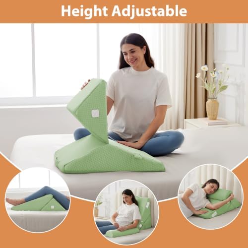 BIEEZZK Wedge Pillow Set for After Surgery, Wedge Pillow for Acid Reflux, Bed Wedge Pillow with Adjustable 9&12inch for Headboard,Sleeping, Orthopedic Memory Foam for Neck&Back Support, Green - Image 5