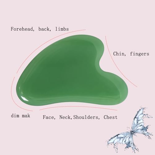 Gua Sha Jade Stone Gua Sha Massage Tool, Guasha Tool for Face and Body Skin Massage. Tools for SPA Acupuncture, Pink Stone for Body Face Neck and Eye, Skin Care Gift for Woman (deep Green) - Image 5