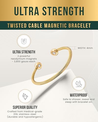 MagnetRX® Twisted Cable Magnetic Bracelet Cuff (Gold, Large) - Image 4