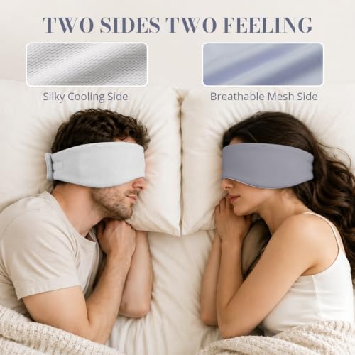Sleep Mask for Women Men, Reversible Eye Mask Sleeping with Cozy & Cooling Sides, Adjustable Velcro Band, Blackout Face-Hugging Padded Eye Cover for Sleeping Travel Office, Grey/White - Image 3