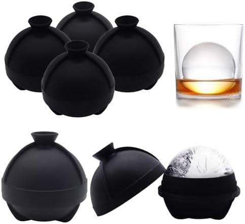 Sphere Ice Molds - 6 Pack - Silicone Ice Ball Molds with Built-in Funnel - Round Ice Cube Molds - Make 2.5 Inch Big Ice Sphere for Whiskey & Cocktails,Food Grade and BPA Free, Black by Helpcook