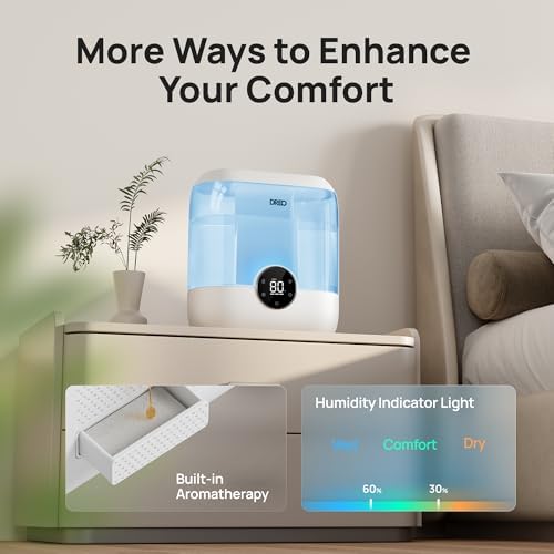 DREO Humidifiers for Bedroom, 6L Top Fill Supersized Cool Mist Humidifier for Large Room, 60 Hour Runtime, Quiet Ultrasonic Humidifiers for Plants, Baby, Indoor, Home, Night Light, Blue - Image 5