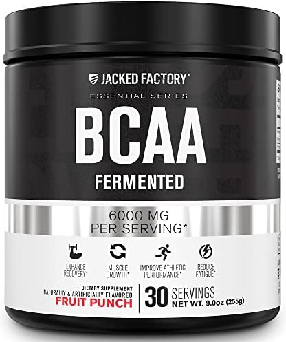 Jacked Factory BCAA Powder (Fermented) - 6g Branched Chain Essential Amino Acid Supplement for Improved Muscle Recovery, Reduced Fatigue, Increased Strength, Muscle Growth - 30 Servings, Fruit Punch by JackedFactory