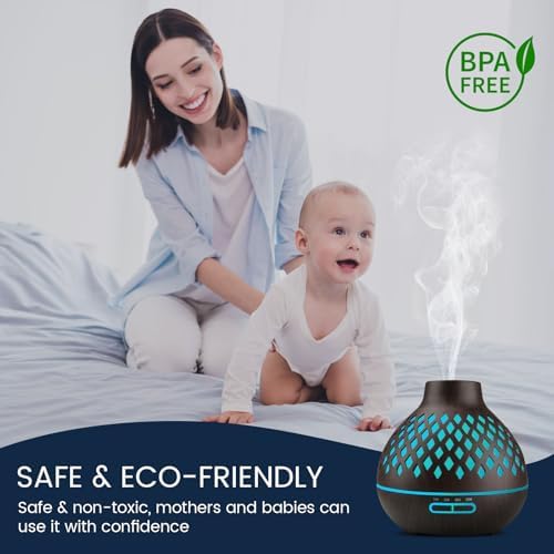 Aeshory Aromatherapy Diffuser & 12 Essential Oils Set, 550ML Aromatherapy Diffuser for Home, Ultrasonic Cool Mist Humidifier with Remote Control 4 Timer 7 Color LED Light, Waterless Auto Off, Dark - Image 4