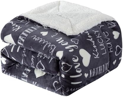 Elegant Comfort Luxury Valentine’s Day Sherpa Throw Blanket Ultra-Soft Cozy Velvet Pink Hearts Fleece Throw-Micromink Sherpa for Her, Wife, Girlfriend, Sherpa Reversible Blanket-LoveYouGray by ELEGANTCOMFORT