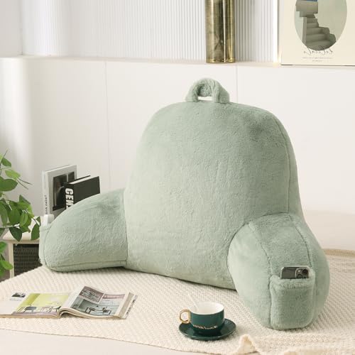 Large Plush Backrest Pillow for Sitting in Bed,Faux Fur,Green by PAJEO