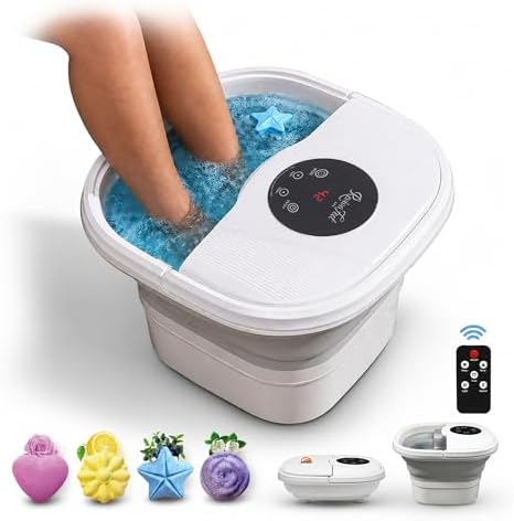 Collapsible Foot Spa Electric Rotary Massage, Heated Foot Bath with Bubbles and Temperature Control. Foot Bath Soak Tub with Remote, 16 Motorized Shiatsu Massage Balls & 16 Salt Bombs by RevivafeetSpa