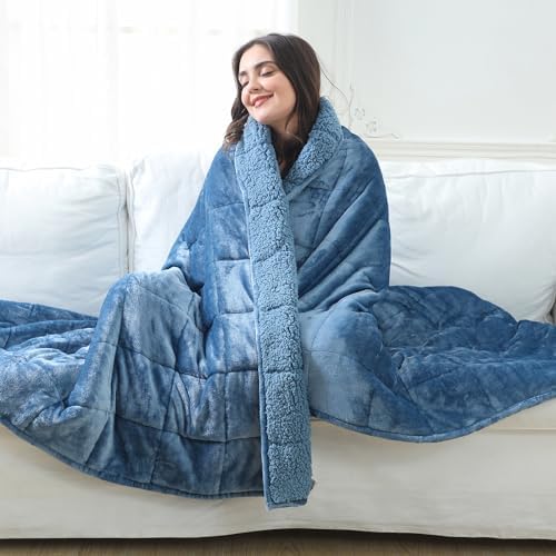 Aemicion Twin Weighted Blanket for Adults,Unicolor Ultra-Soft Fleece Sherpa, Dual Sided Cozy Plush Blanket for Couch Bed, 15lbs 48 x 72in-Slate Blue by Aemicion