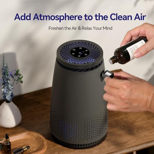 Air Purifiers for Home Bedroom, 3-in-1 HEPA Filter for Pets Dander Dust Pollen Smoke Odors, Quiet Air Cleaner with Sleep Mode, 12H Timer, Night Light, Aromatherapy, Safety Lock, Black - Image 5