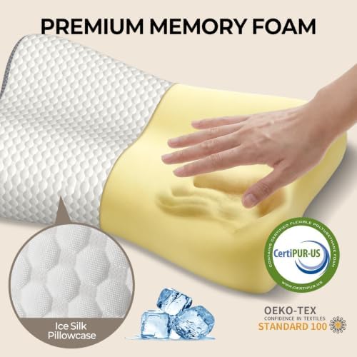 Cervical Neck Pillow for Pain Relief, Contour Memory Foam Pillows for Sleeping, Ergonomic Pillow Orthopedic Cooling Pillow Bed Pillow Neck Support for Side Back Stomach Sleepers (Off White&Gray) - Image 4