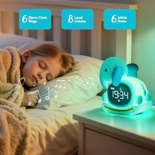 Elephant Alarm Clock with Night Light for Kids,Toddler Sleep Training Clock Ok to Wake Clocks for Girls and Boys, Kids Clocks for Bedrooms,Kids Alarm Clock,Rechargeable,RGB,Gift Ideas for Kids Child - Image 6