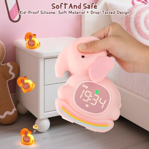 Kids Alarm Clock, Sleep Training Clock for Toddler, Rechargeable Digital Alarm Clock with RGB Lights,ok to Wake Clock for Kids,Silicone Animal Tabletop Lamp for Kid,Gift for Kids Teens - Image 2