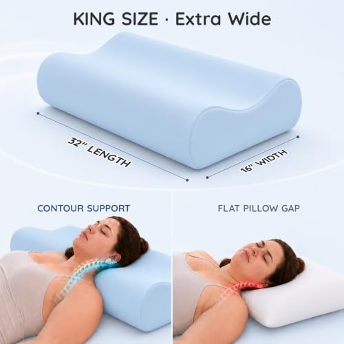 AM AEROMAX 32" King Contour Memory Foam Pillow for Neck Pain Relief, Blue - Image 5