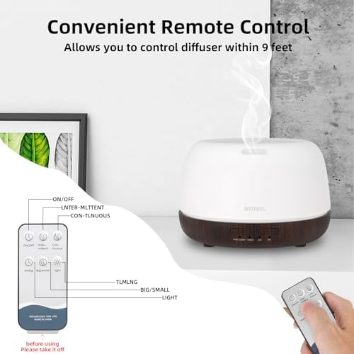 SEEDSEEL 300ML Essential Oil Diffuser, Small Aromatherapy Diffuser with Remote Control, 7-Color LED Light,4 Timer, Quiet,Auto-Off, Easy to Use,for Home,Bedroom,Office - Image 3