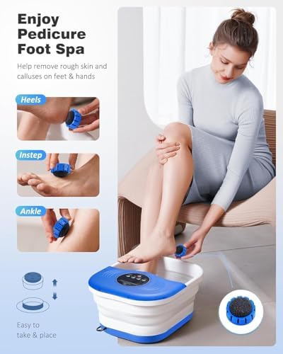 SPA4PIEDS Collapsible Heated Foot Spa Bath with Bubble, Foot Soaking Tub Featuring 8 Shiatsu Rollers, Pumice Stone and Built-in Timer for Mom, Dad and Foot Relaxation (Blue) - Image 4