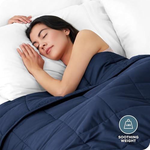 Bare Home Weighted Blanket All-Natural 100% Cotton with Nontoxic Glass Beads 60"x80" 17lbs, Dark Blue - Image 2