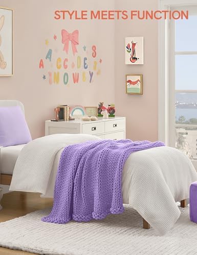 YnM Cooling Weighted Blanket, 100% Cotton Handmade Chunky Knitted Blanket, Weighted Lap, Breathable Heavy Blankets, Machine Washable Throw for Sleep or Home Decor (Purple, 40x50 Inch, 7lbs) - Image 2